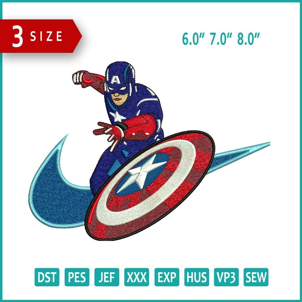 Nike Captain America Embroidery Design Files - 3 Size's