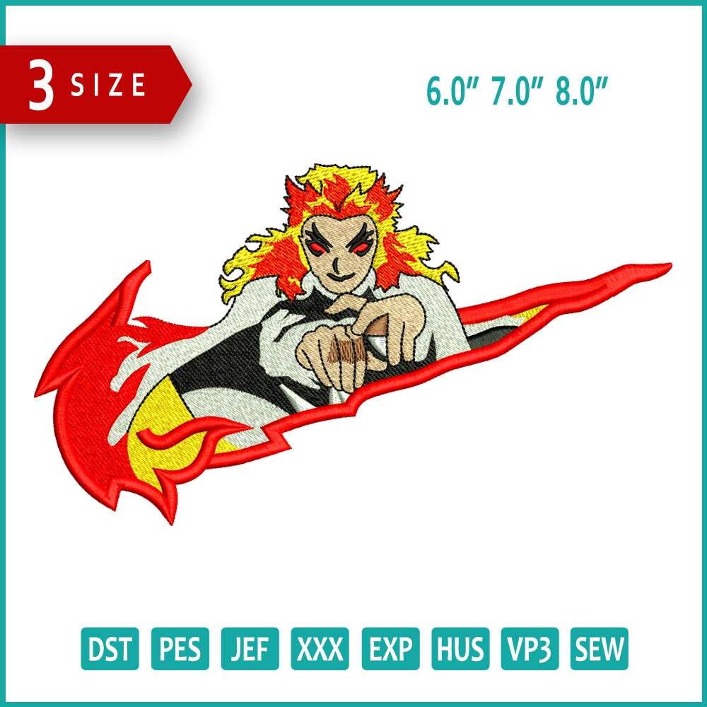 Nike Kyojuro Rengoku Embroidery Design Files - 3 Size's