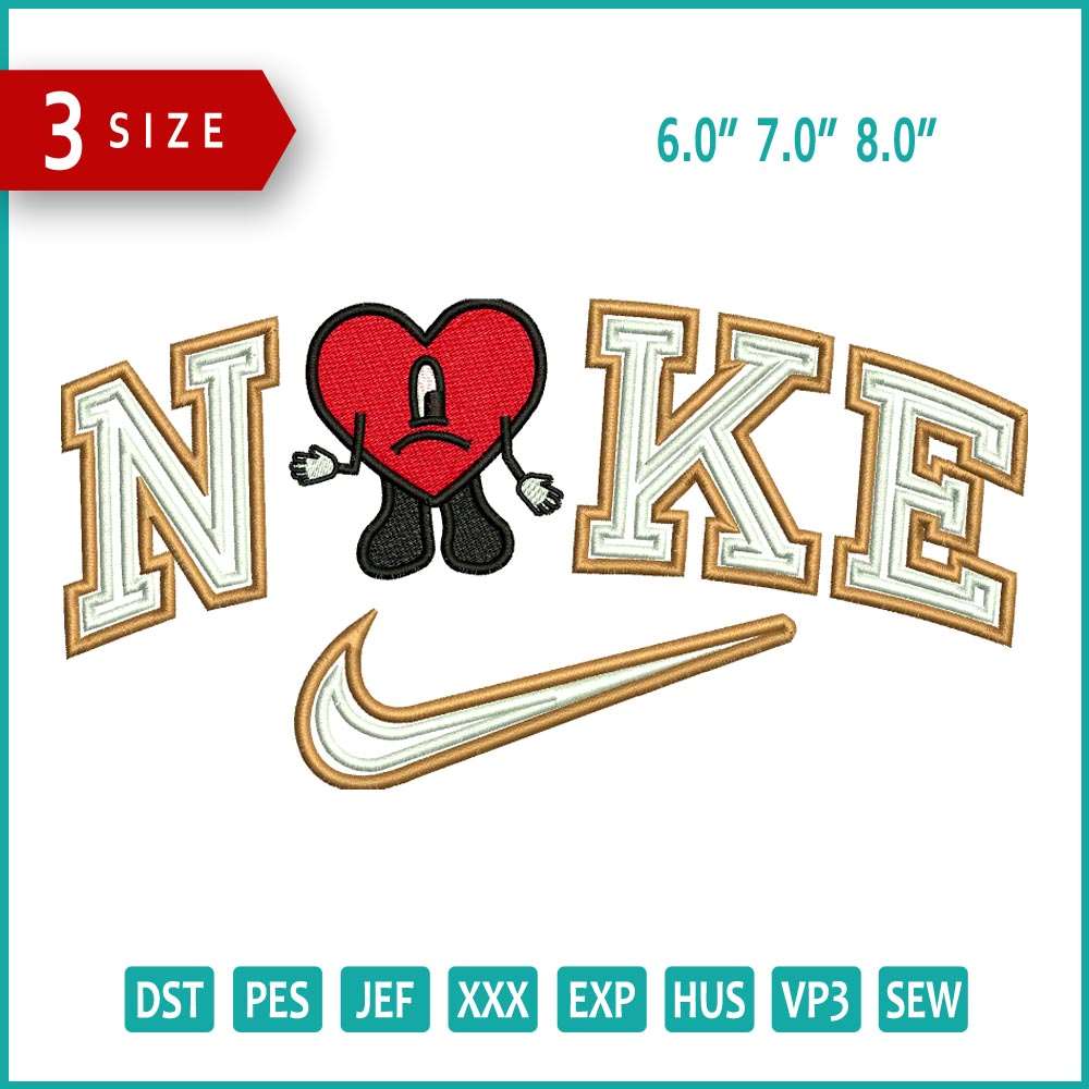 Nike Heart Embroidery Design Files - 3 Size's