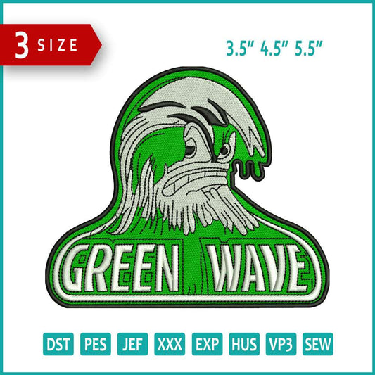 Green Wave Embroidery Design Files - 3 Size's