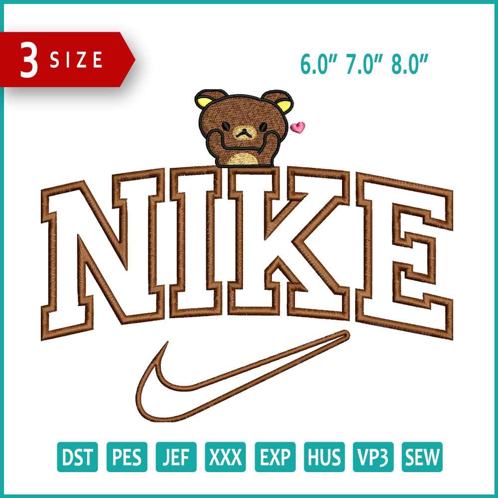 Nike Bear Embroidery Design Files - 3 Size's