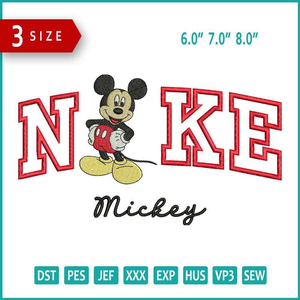 Nike Mickey Mouse Embroidery Design Files - 3 Size's – Online ...