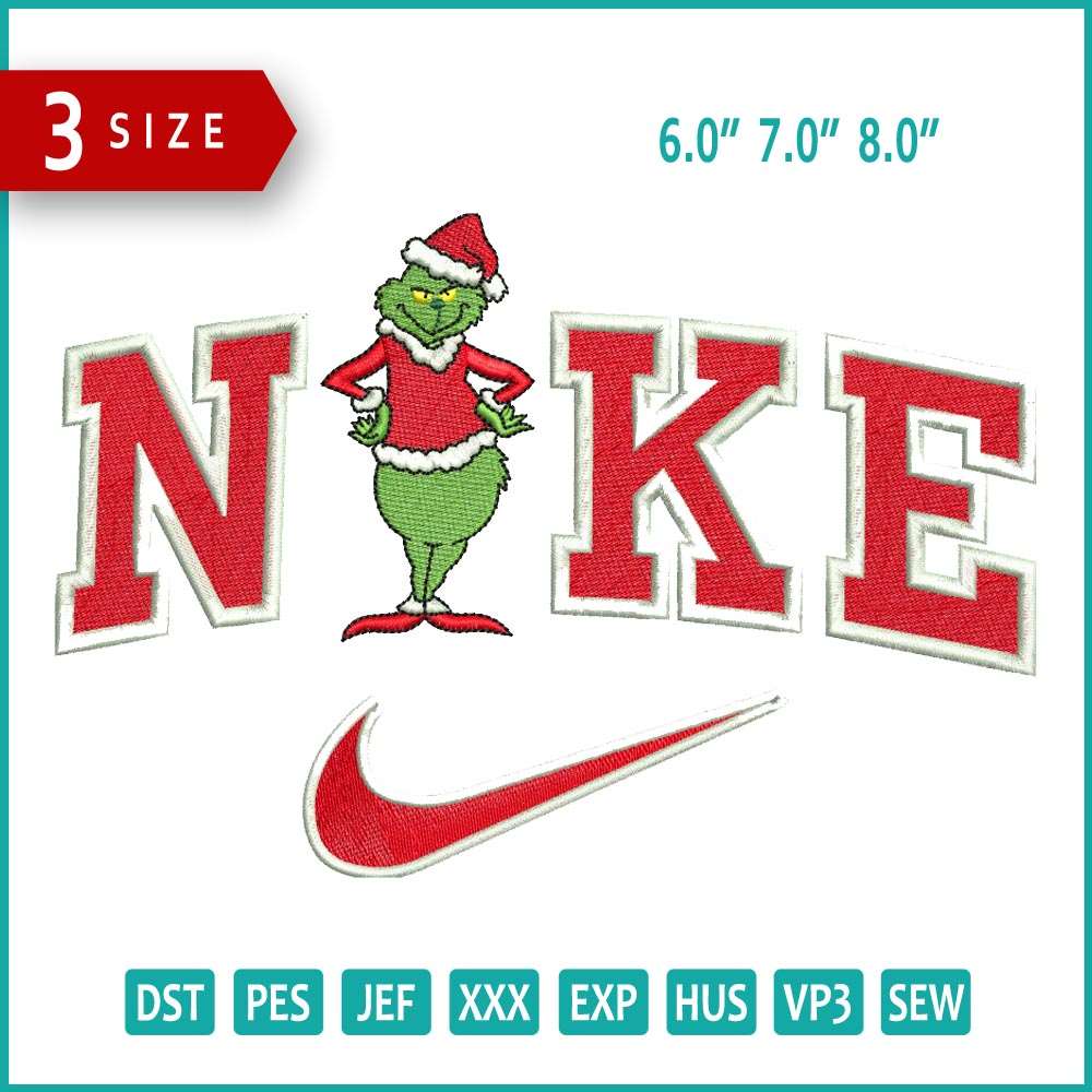 Nike Christmas Grinch V2 Embroidery Design Files - 3 Size's