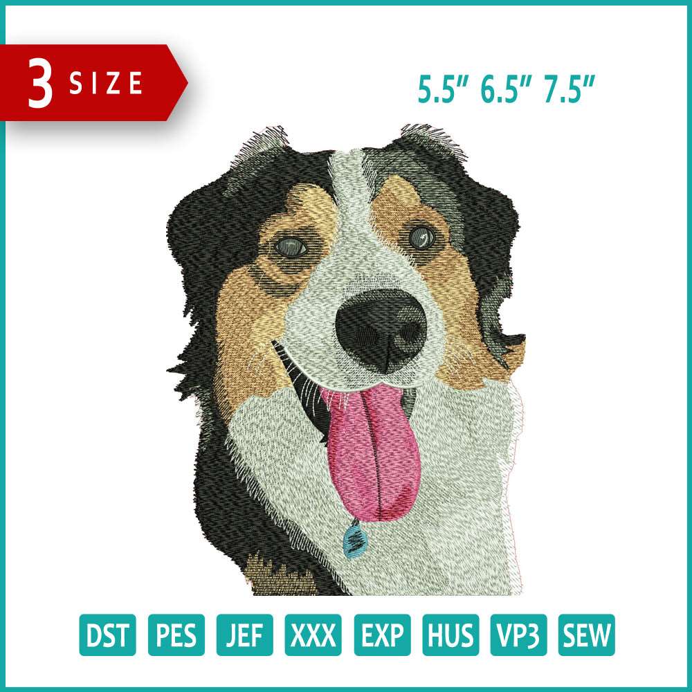 Australian Shepherd Dog Embroidery Design Files - 3 Size's