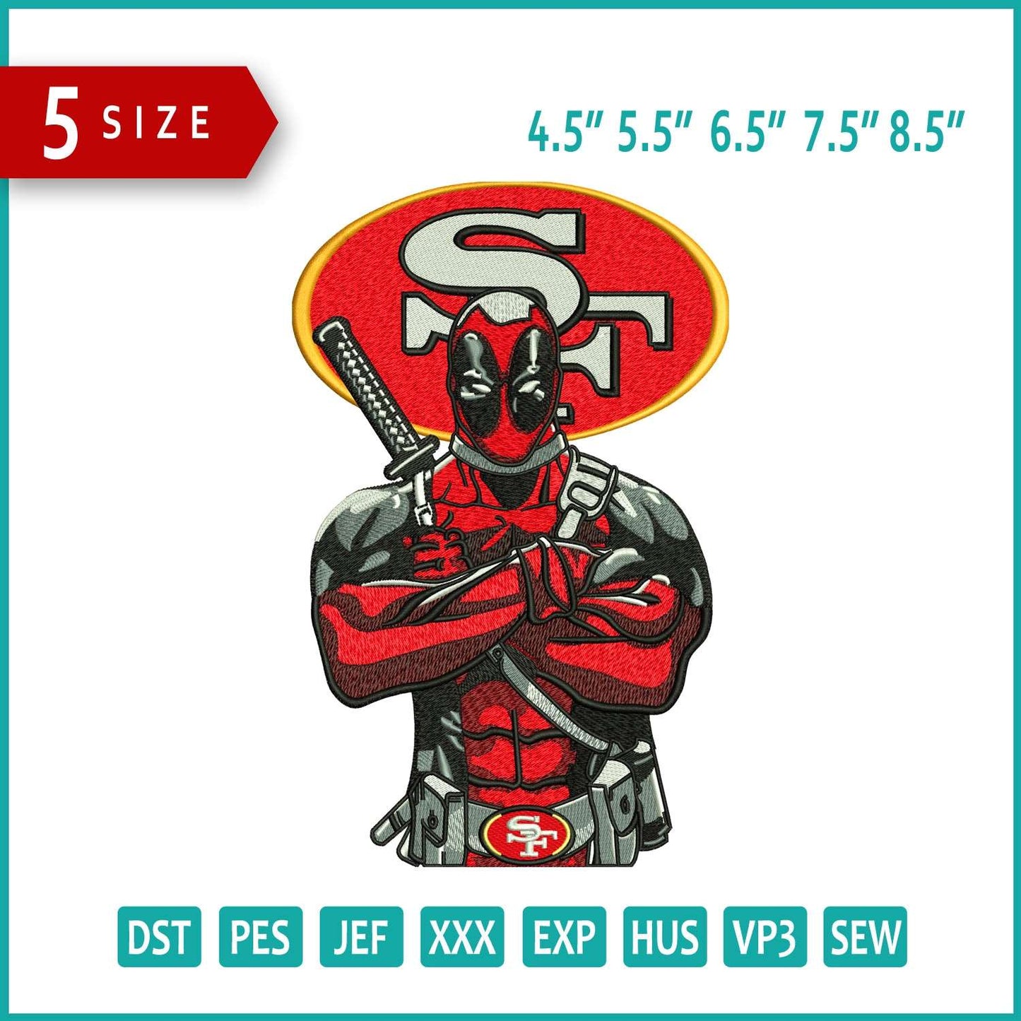 Dead Pool Embroidery Design Files - 5 Size's