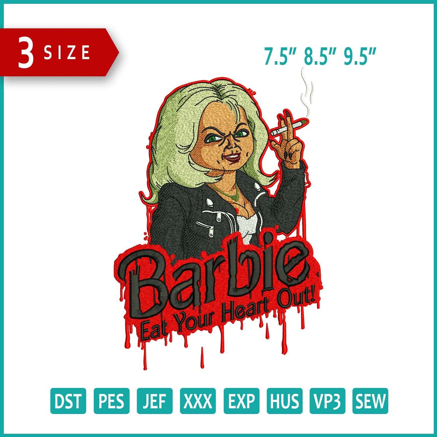 Bride Of Chucky Barbie Embroidery Design Files - 3 Size's