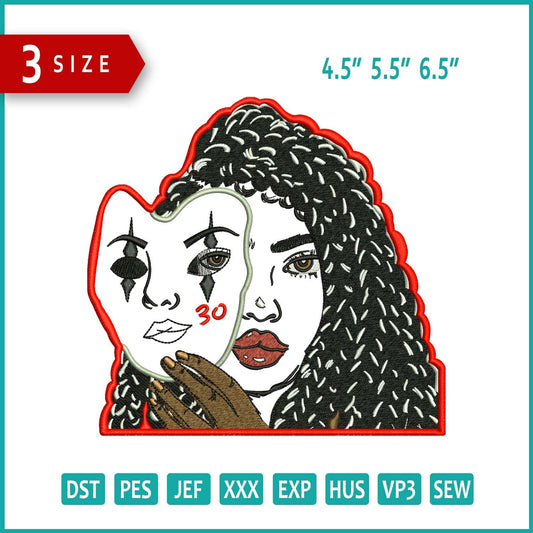 Curly Hair Girl Embroidery Design Files - 3 Size's