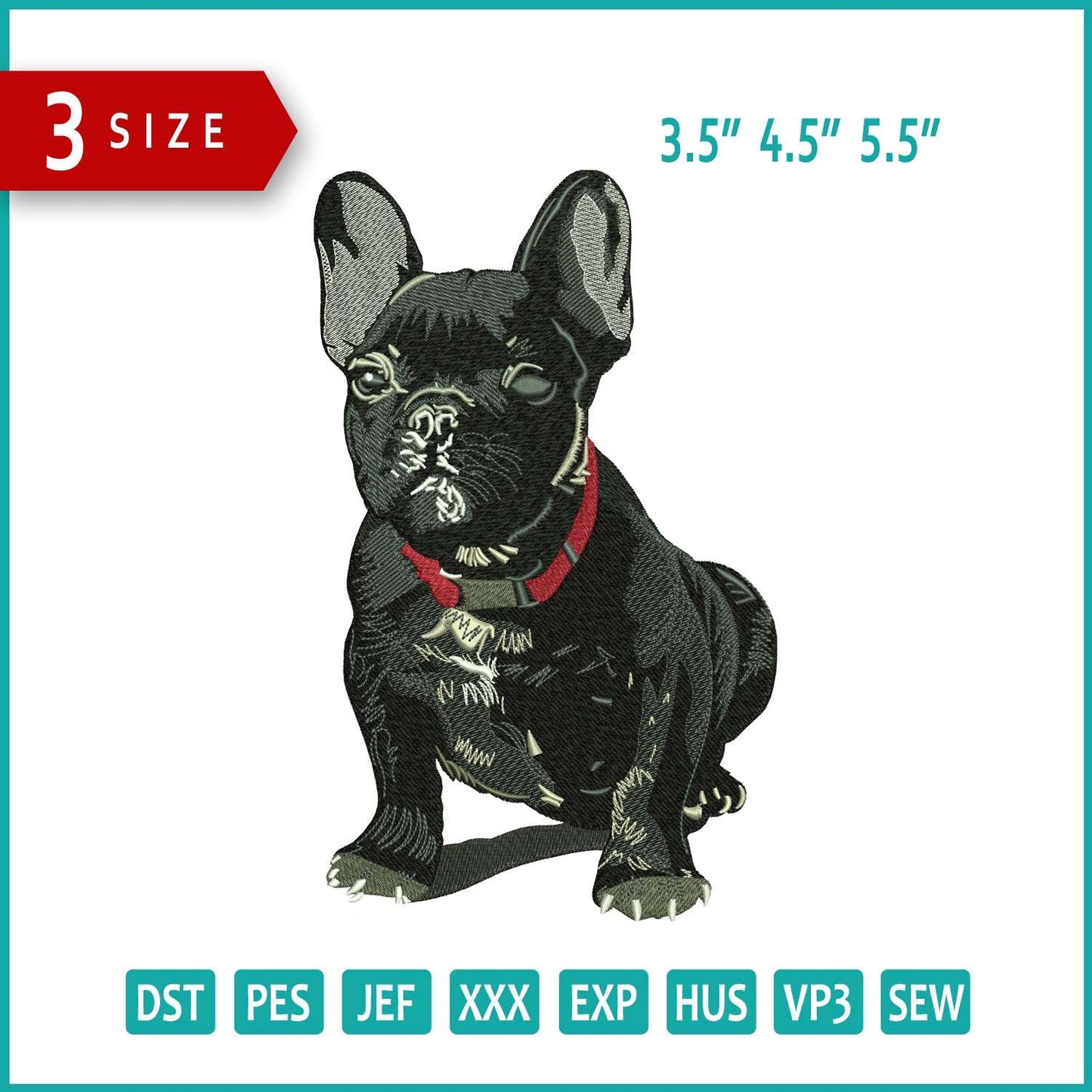 French Bulldog Embroidery Design Files - 3 Size's