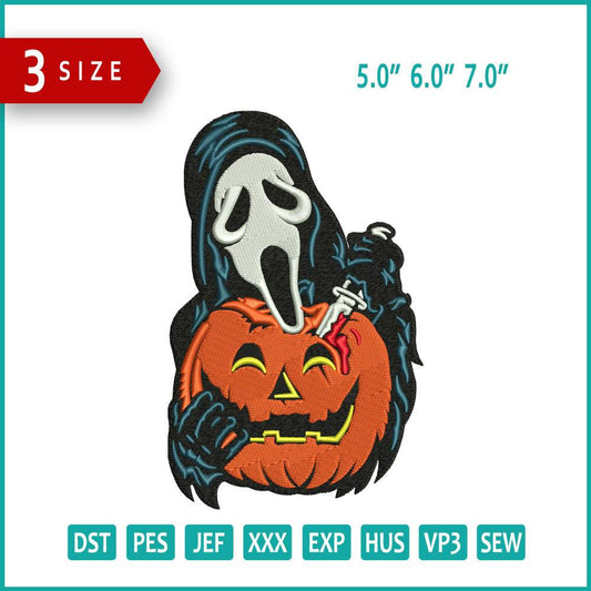 Ghost Pumkin Embroidery Design Files - 3 Size's