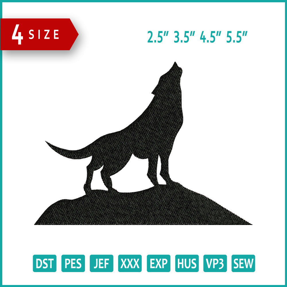 Wolf v2 Embroidery Design Files - 4 Size's