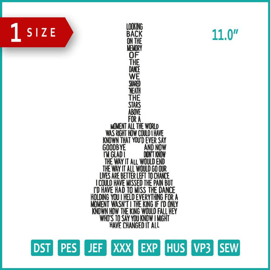 Guitar Embroidery Design Files - 3 Size's