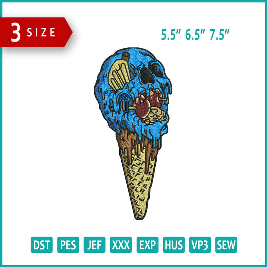 Skull Face Ice Cream Embroidery Design Files - 3 Size's