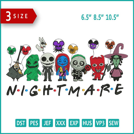 Halloween Nightmare Embroidery Design Files - 3 Size's