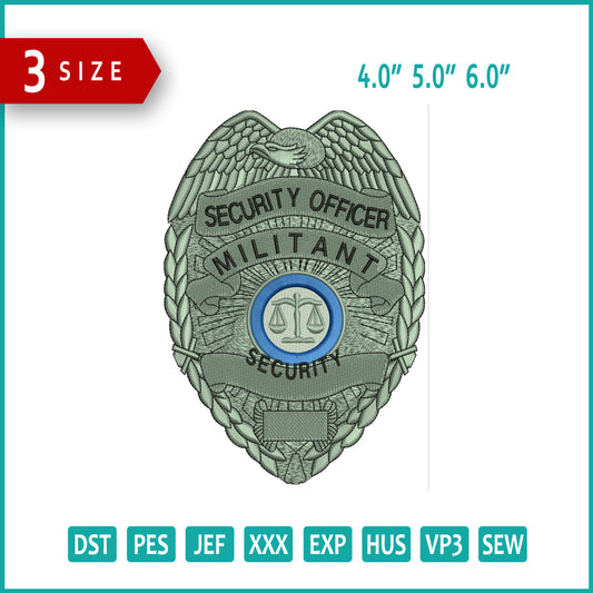 Security Officer Militant Badge Embroidery Design Files - 3 Size's