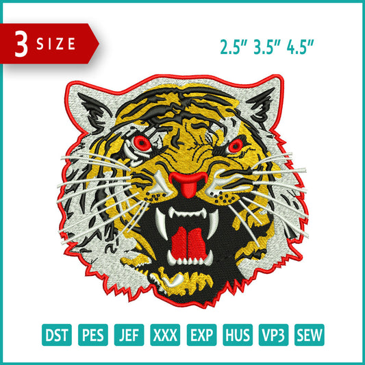 Roar Tiger Face Embroidery Design Files - 3 Size's