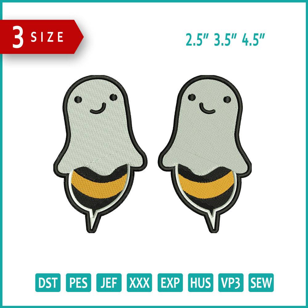 2 Bee Ghost Embroidery Design Files - 3 Size's