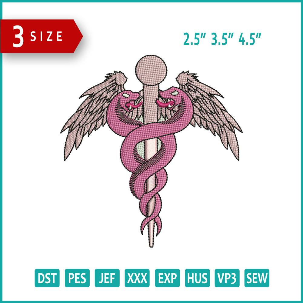 Caduceus Embroidery Design Files - 3 Size's