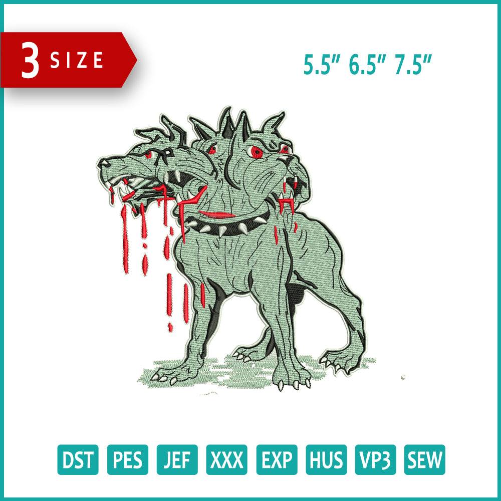 Angry 3 Face Dog Embroidery Design Files - 3 Size's