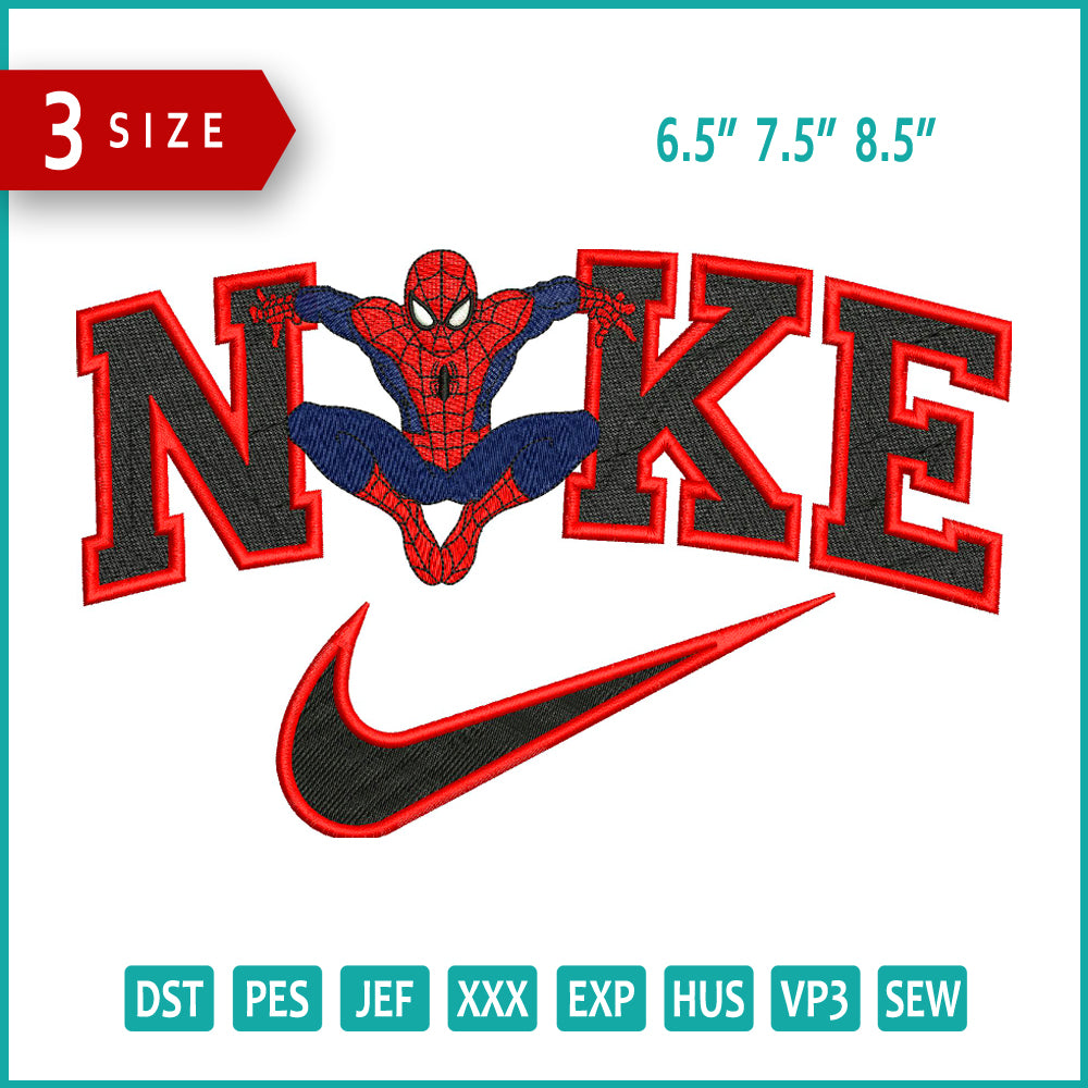 Nike Spider Man v4 Embroidery Design Files - 3 Size's