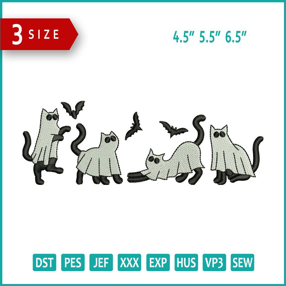 4 Ghost Cats Embroidery Design Files - 3 Size's