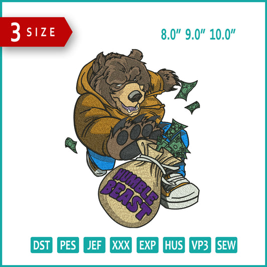 Robber Bear Embroidery Design Files - 3 Size's