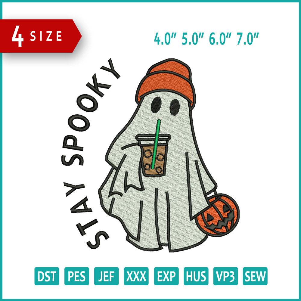 Stay Spooky Ghost Embroidery Design Files