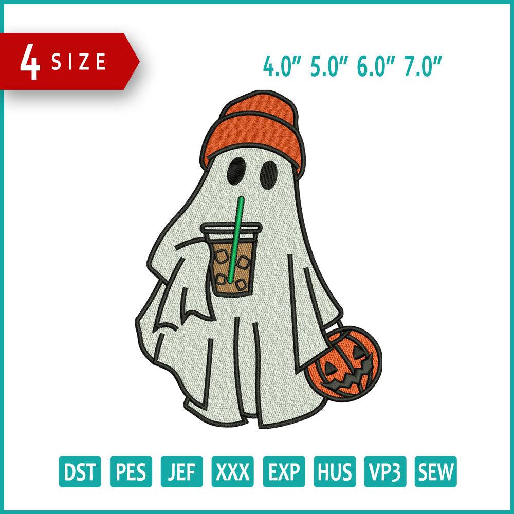 Coffee Ghost Embroidery Design Files - 4 Size's