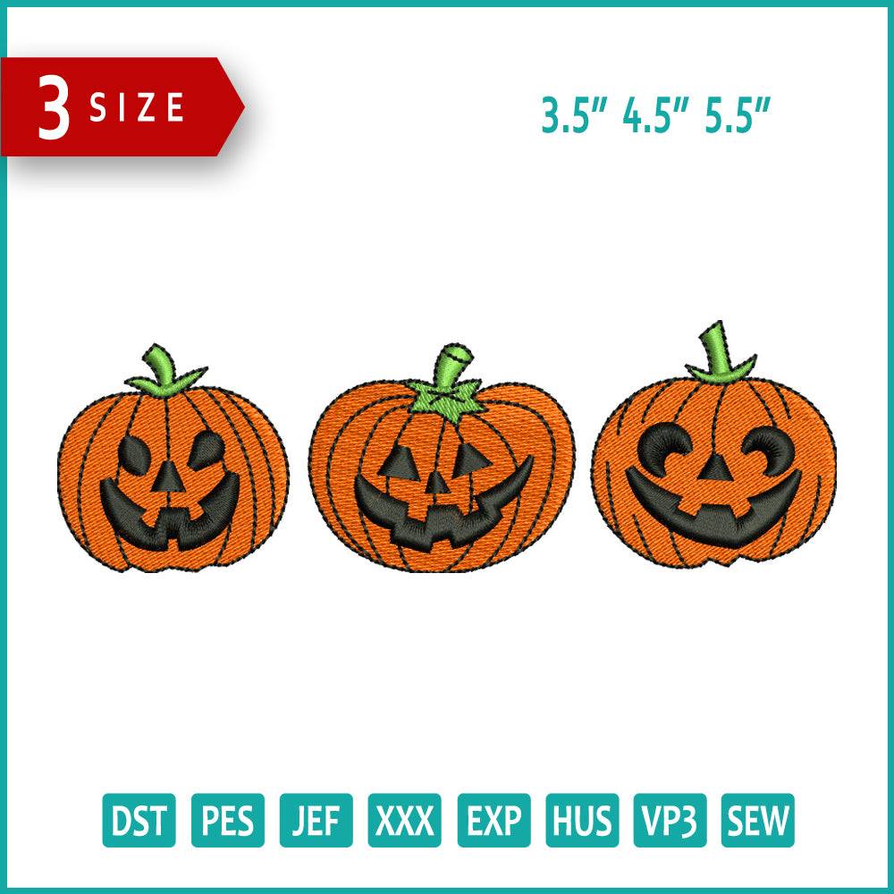 3 Halloween Pumpkin Embroidery Design Files 