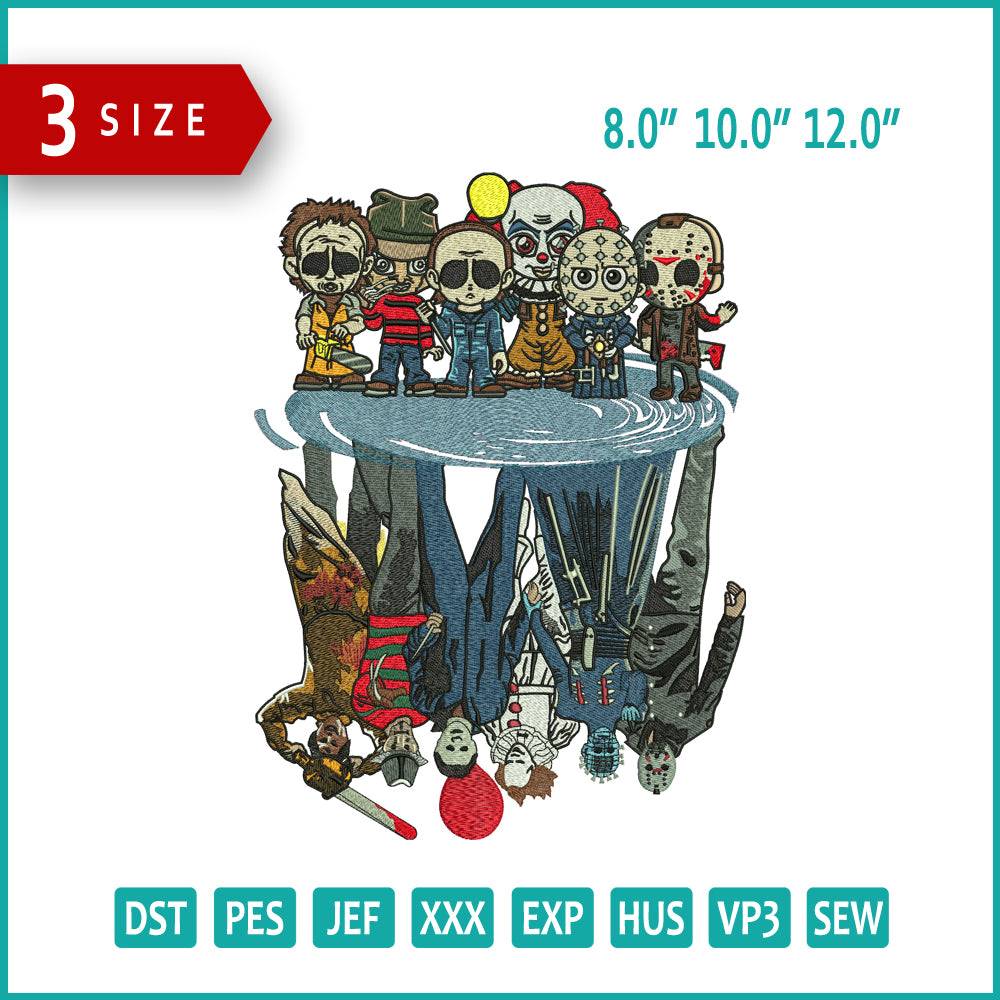 Jason & Friends Chibi Horror Embroidery Design Files - 3 Size's