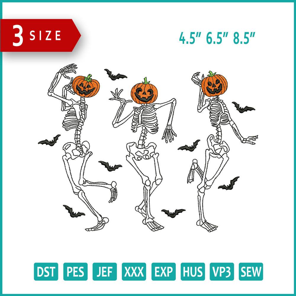 Dancing Skeletons Halloween Embroidery Design Files