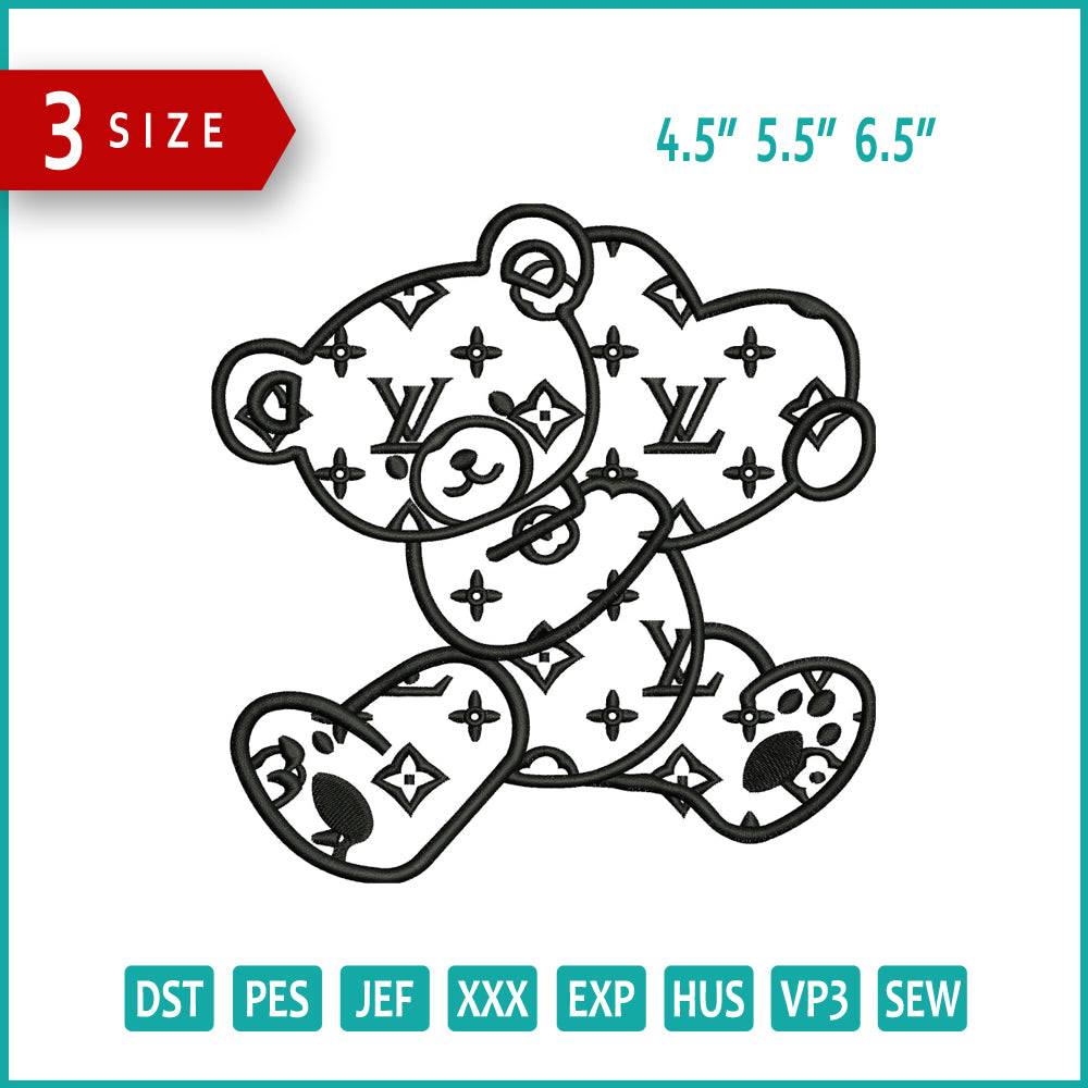 LV Bear Line Art Embroidery Design Files - 3 Size's