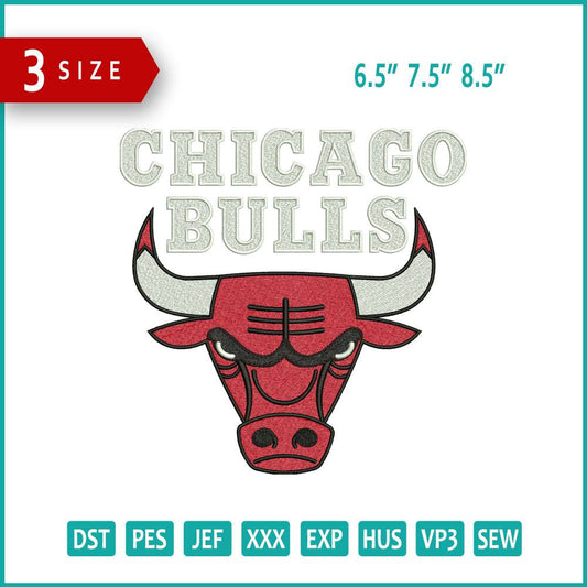 Chicago Bull Embroidery Design Files - 3 Size's