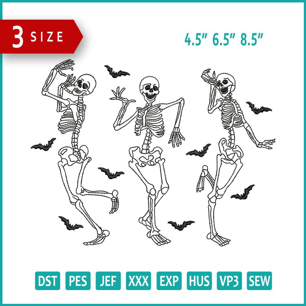 3 Dancing Skeletons Embroidery Design Files - 3 Size's