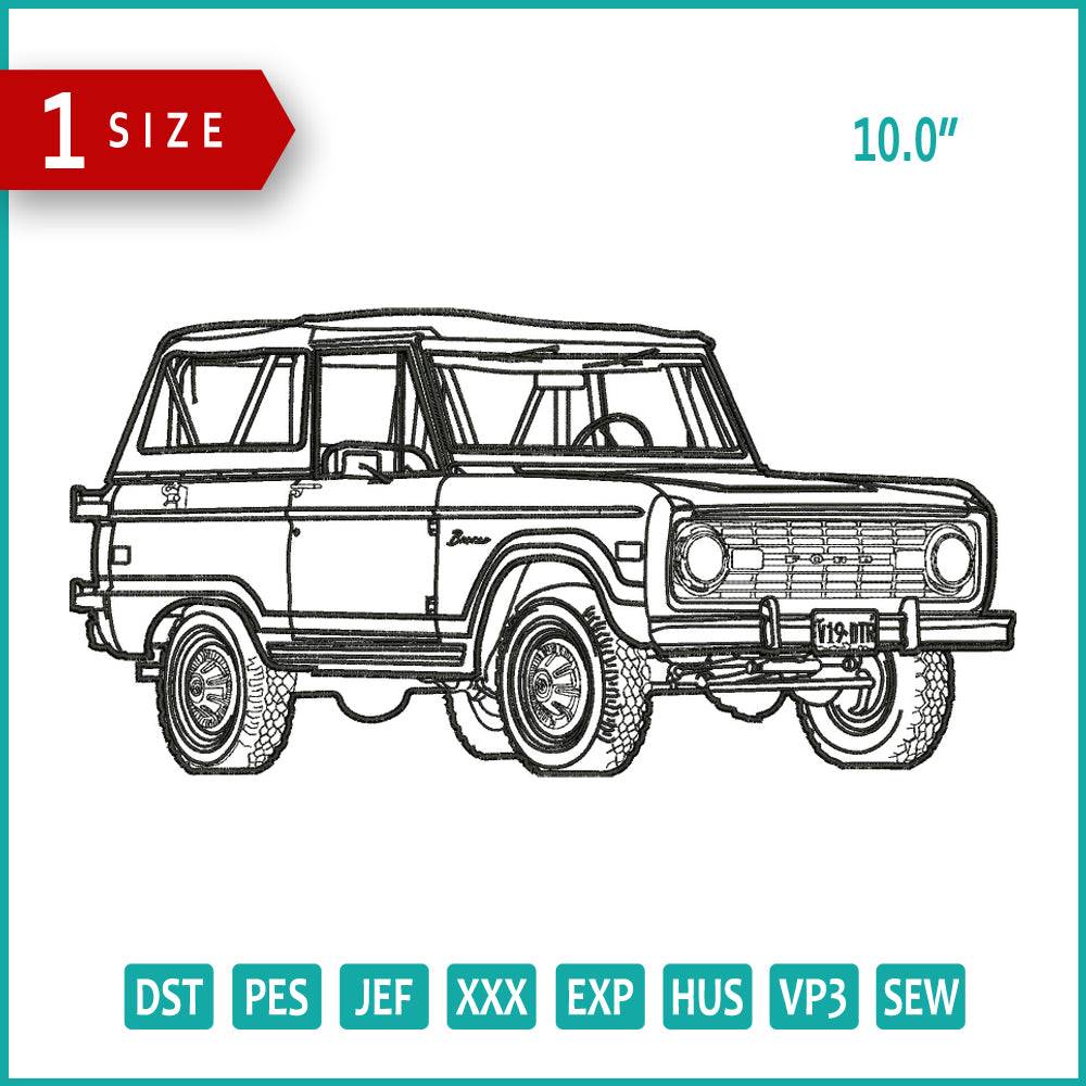 Ford Bronco Line Art Embroidery Design Files - 3 Size's