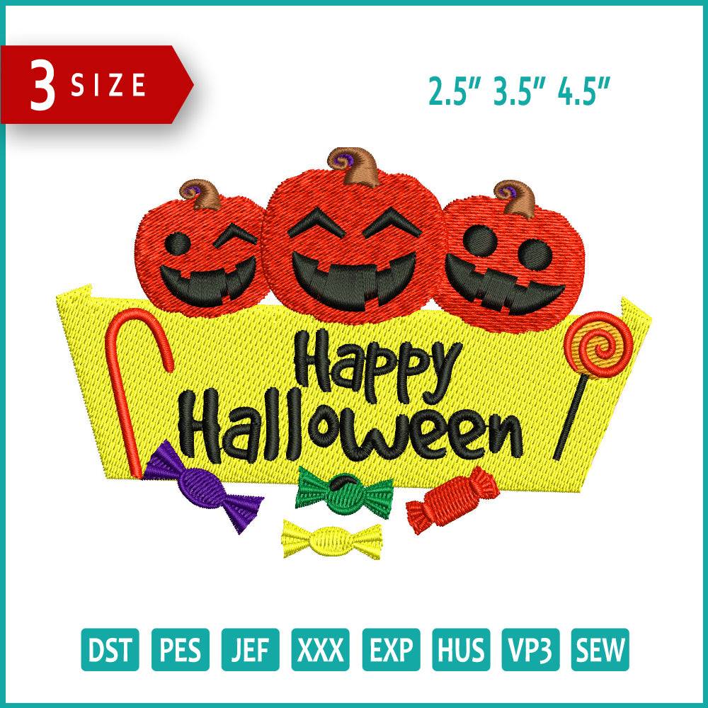 Happy Halloween Pumpkins Embroidery Design Files - 3 Size's