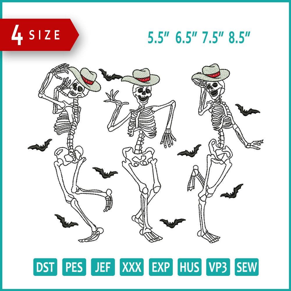 3 Dancing Skeletons v3 Embroidery Design Files - 4 Size's