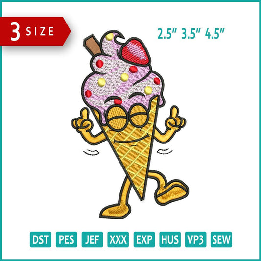 Happy Ice Cream Embroidery Design Files - 3 Size's