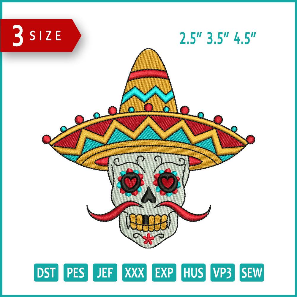 Mexican Sugar Skull Embroidery Design Files - 3 Size's