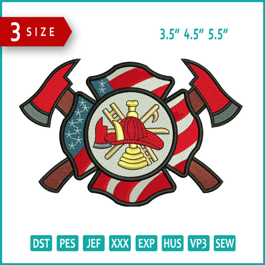 USA Fireman Flag Embroidery Design Files - 3 Size's