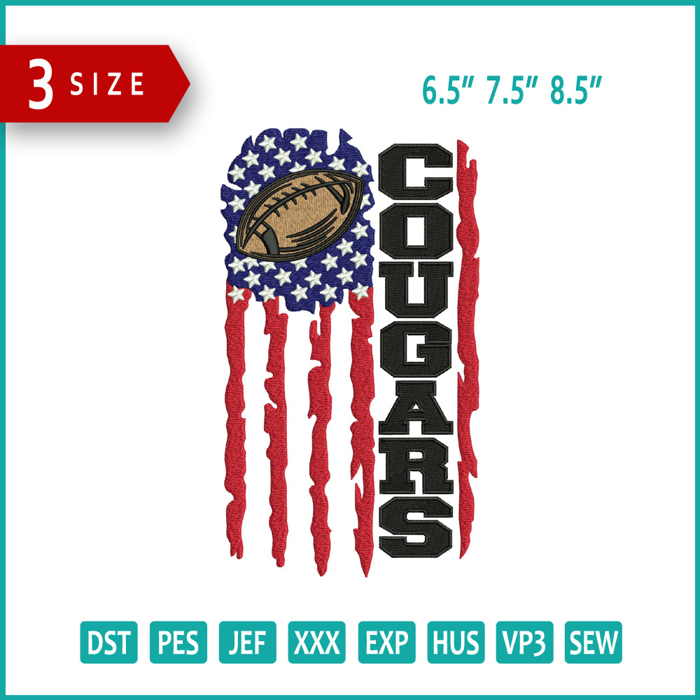 USA Cougars Embroidery Design Files - 3 Size's