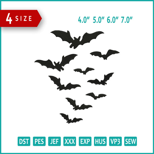 Bat Halloween Embroidery Design Files - 4 Size's