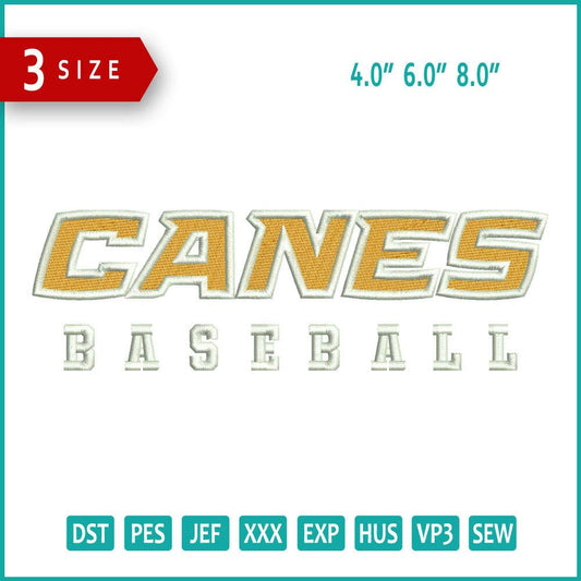 Canes Baseball Embroidery Design Files - 3 Size's