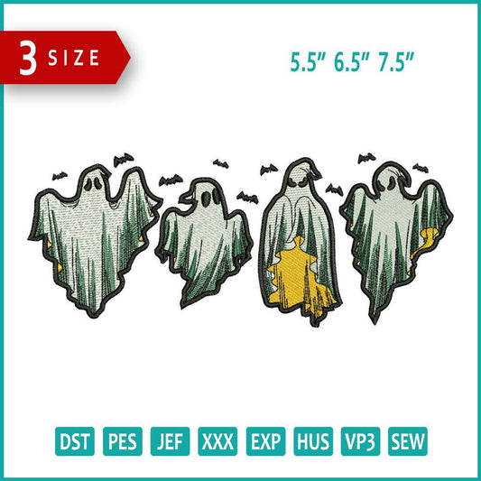 4 Ghost Embroidery Design Files - 3 Size's