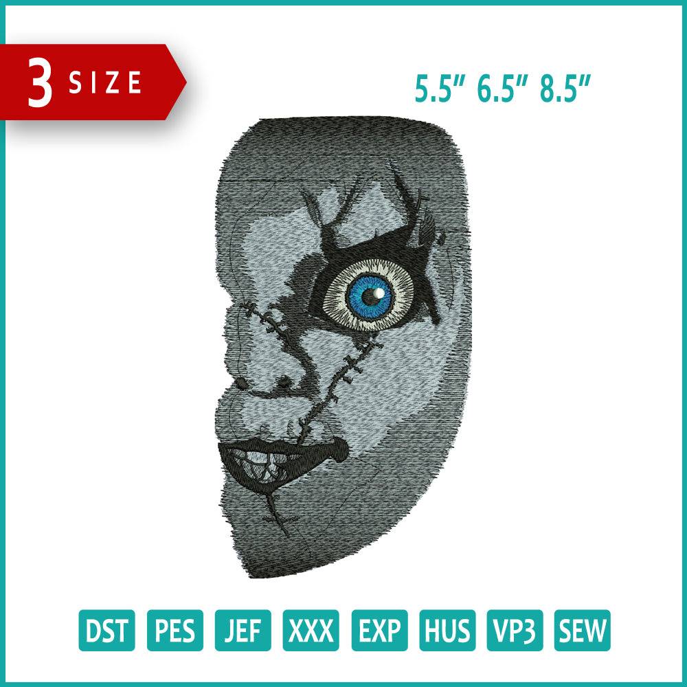 Chucky Scary half Face Embroidery Design Files - 3 Size's