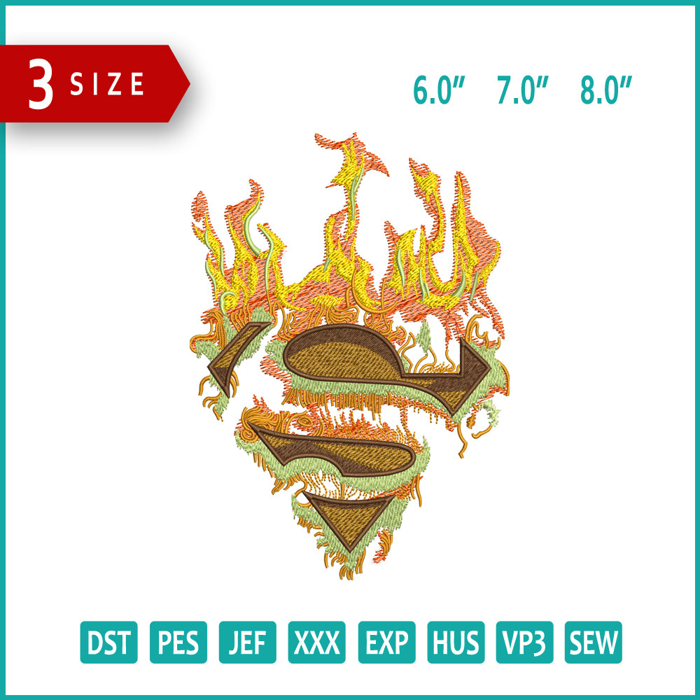 Superman Fire Logo Embroidery Files - 3 Size's