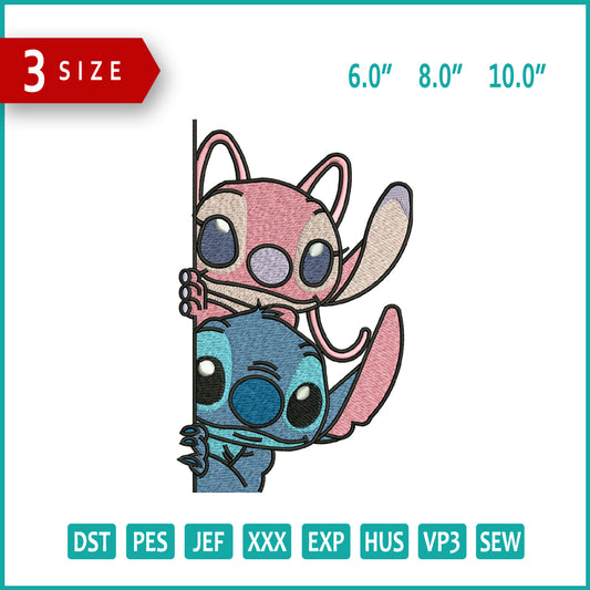Stitch & Angel v3 Embroidery Design Files - 3 Size's