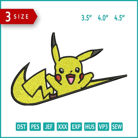 Pikachu Swoosh Embroidery Files - 3 Size's