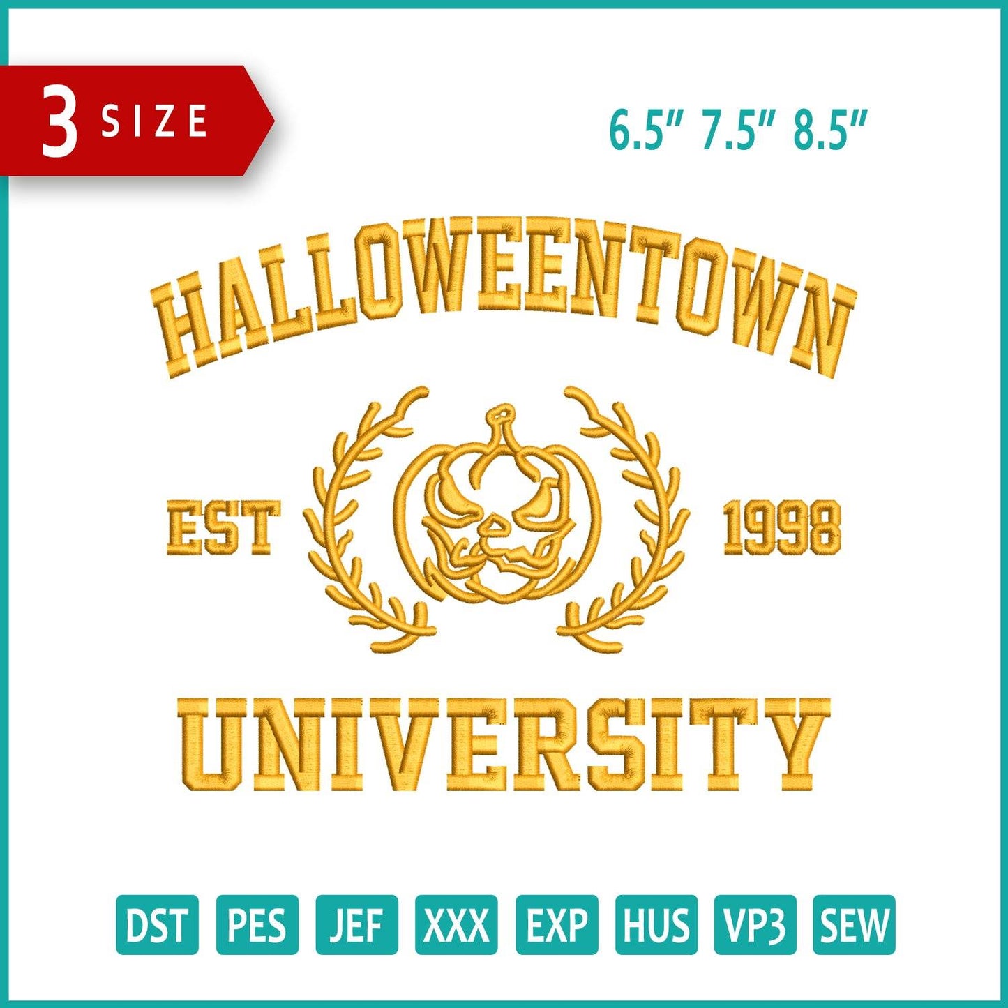 Halloween Town University Embroidery Design Files - 3 Size's