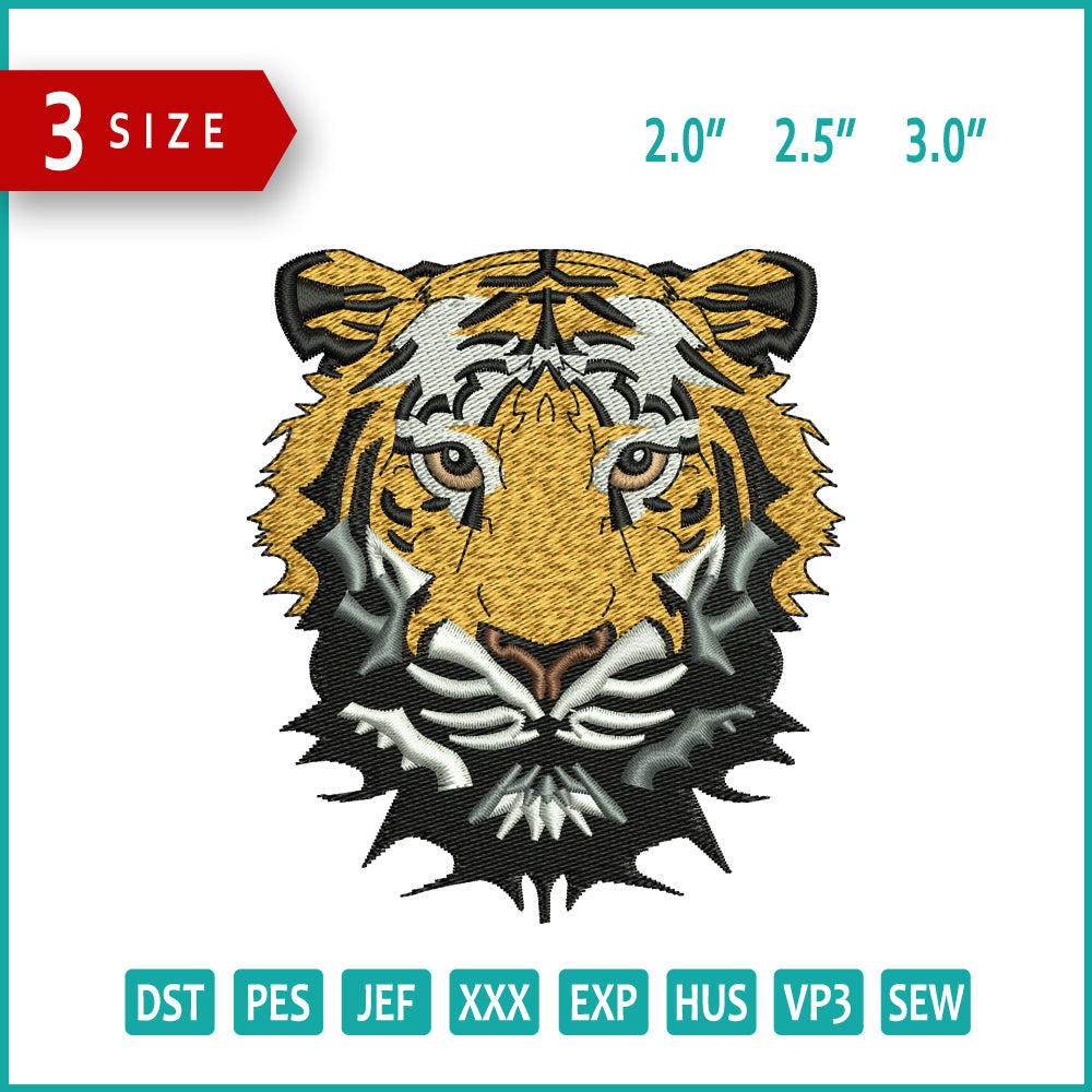 Tiger Face v2 Embroidery Files - 3 Size's