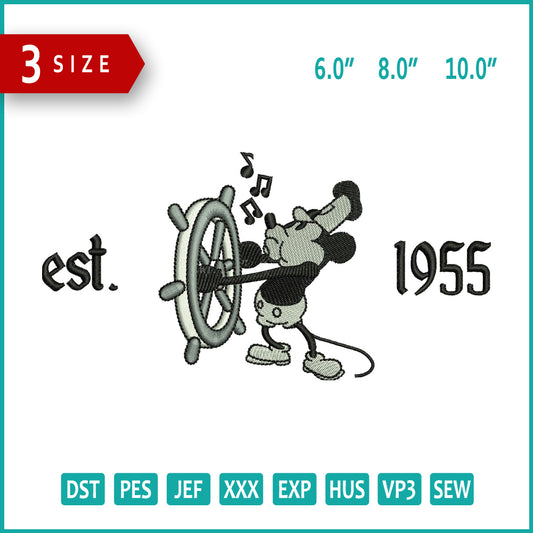 Captain Mickey Mouse est 1955 Embroidery Files - 3 Size's